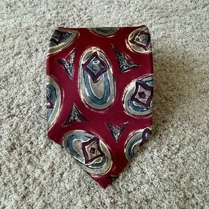 Christian Dior Monsieur Silk Tie Burgundy Abstract Geometric Made in USA 4x58